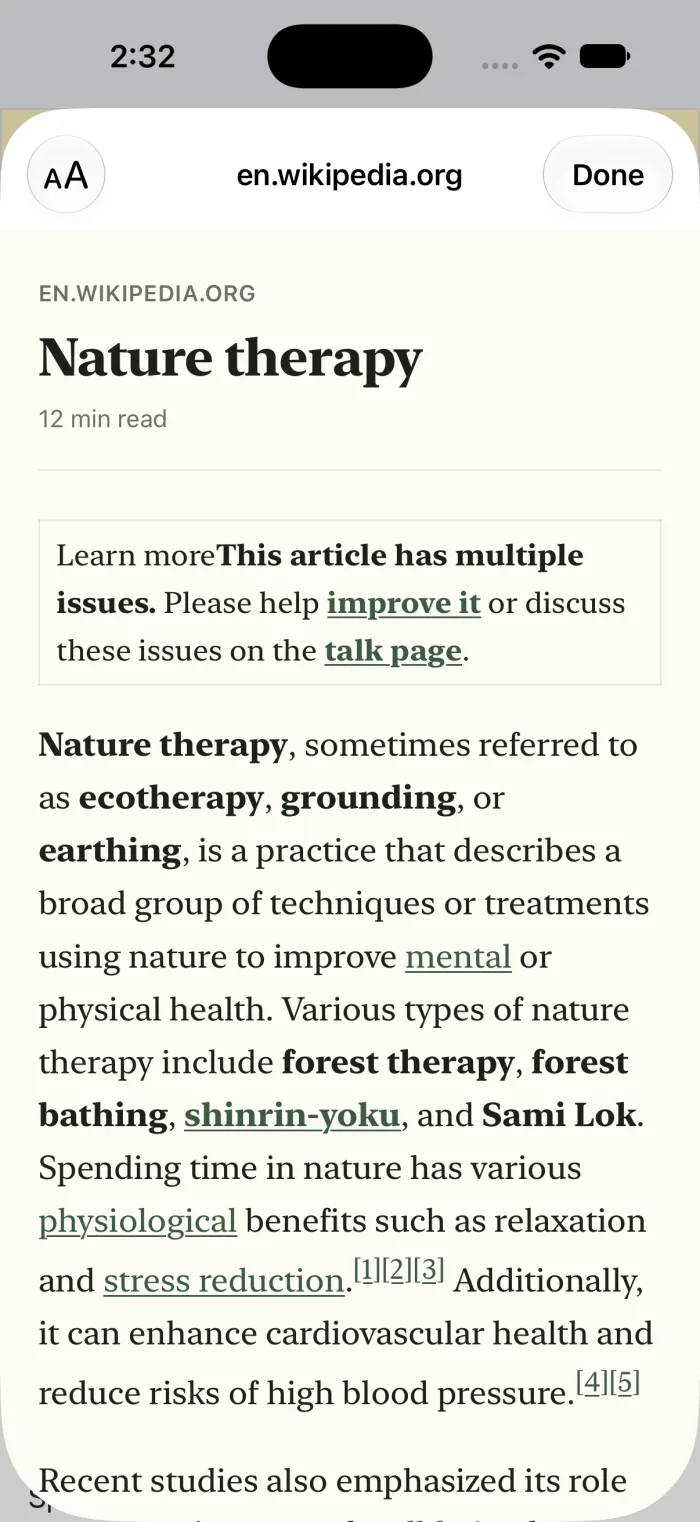 The same article in Dapple’s Reader, in calm serif type